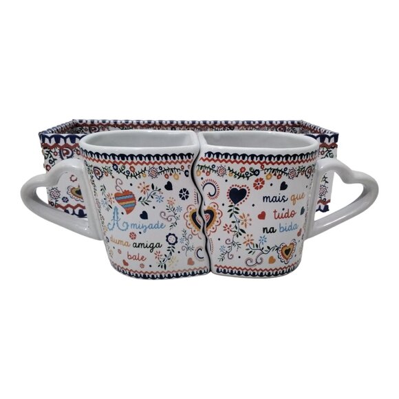 Portuguese "Love Handkerchief" Design Twin Mugs Set of 2 In Matching Gift Box - Picture 2 of 10
